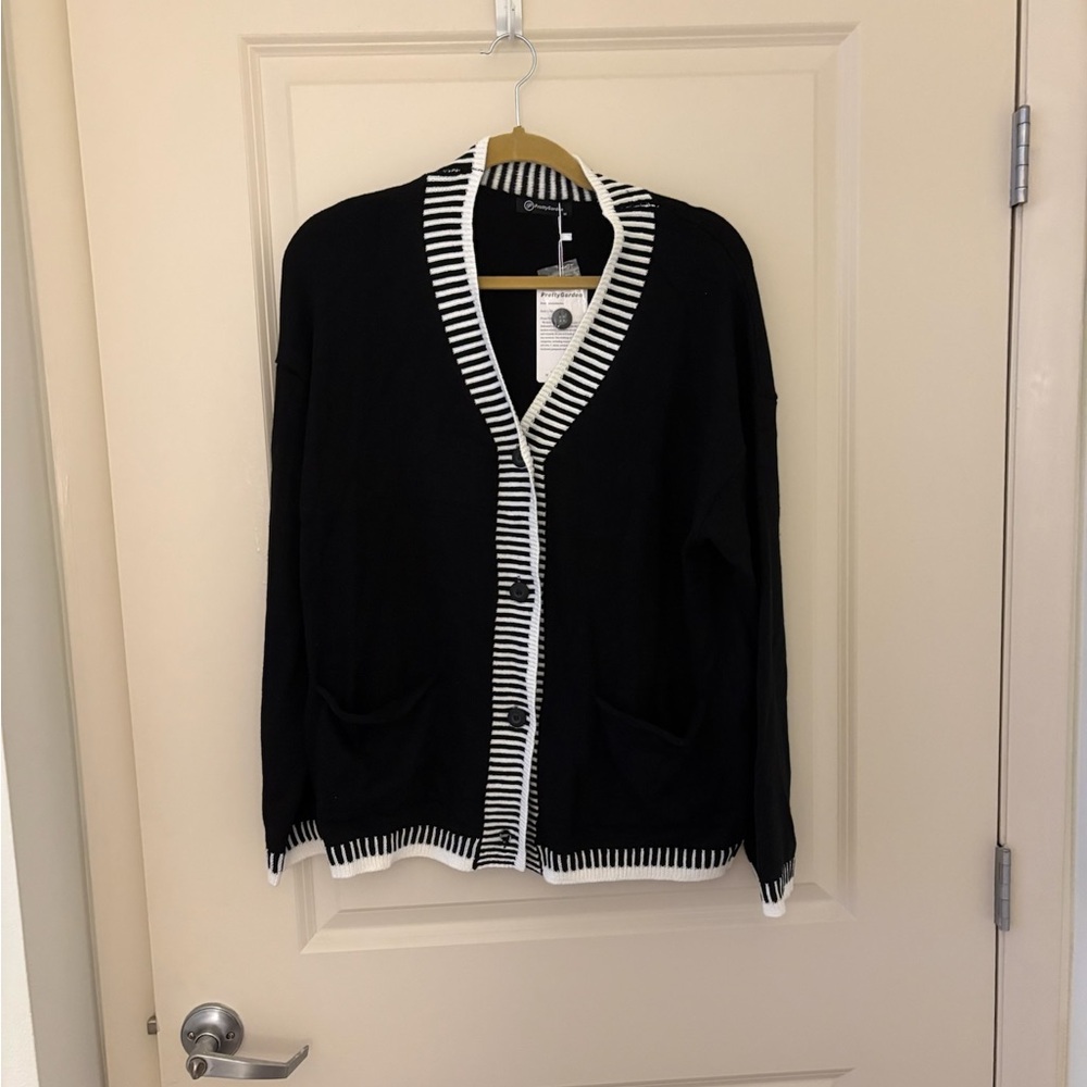 NWT Black and White Striped Cardigan and Pants Knit Set